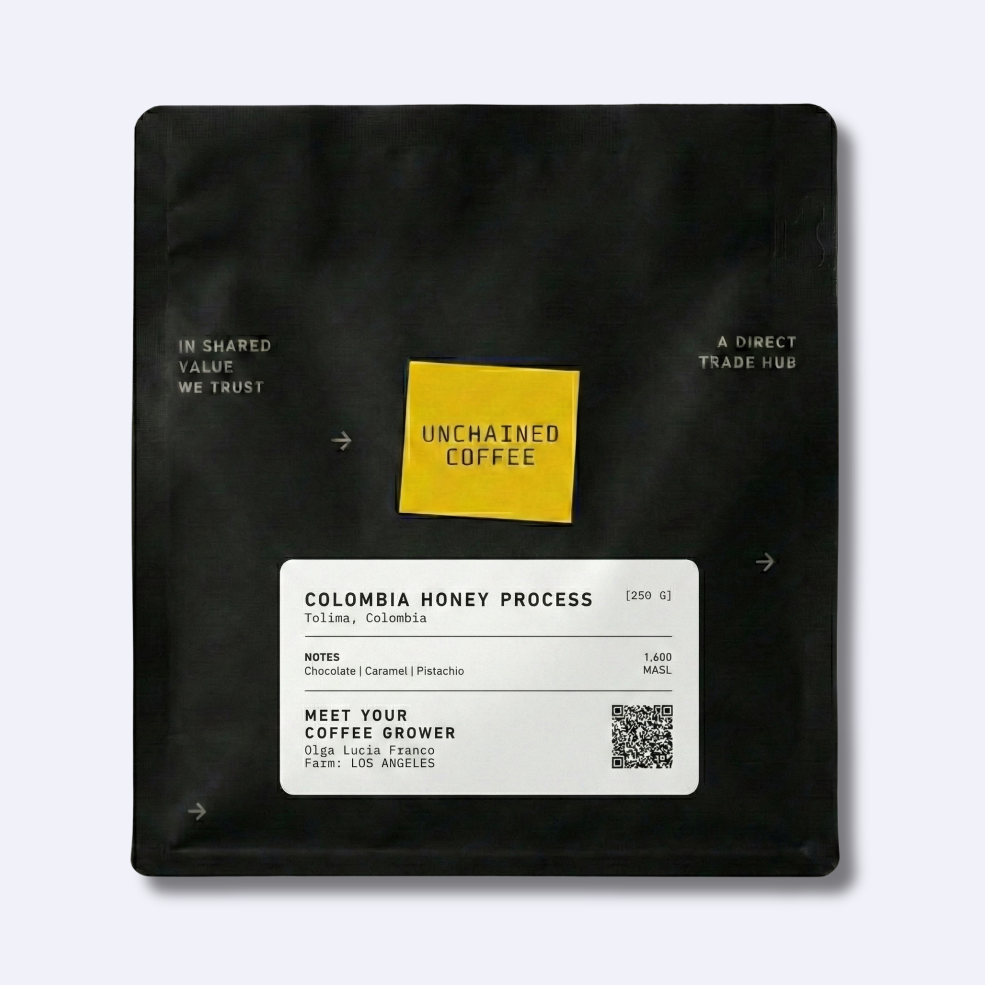 Unchained Coffee Colombia Honey Process (Tolima, Colombia) 250g—chocolate, caramel, pistachio grown by Olga Lucia Franco.